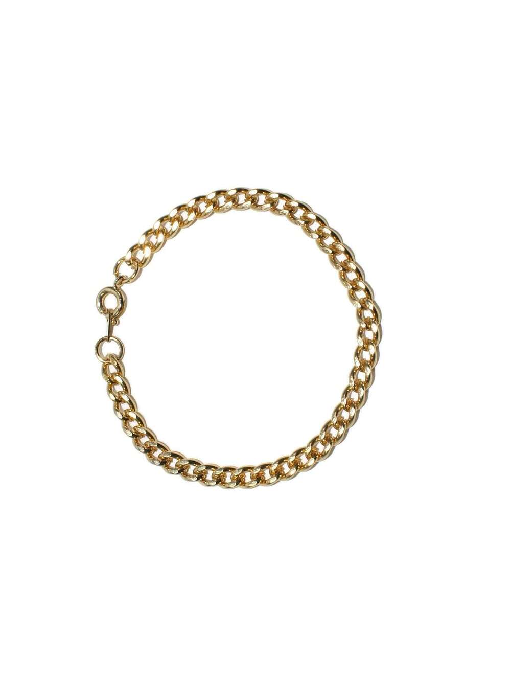 Vintage Gold Tone Minimalist Style 7 Inch Curb Chain Link Bracelet.